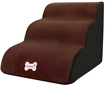 Galatée Haustiertreppe, waschbarer Bezug mit Reißverschluss, abnehmbare Haustierrampe, Hundestufen aus hochdichtem Schaumstoff, 3-stufiges Haustier-Klettertreppen-Hundesofa(Braun)