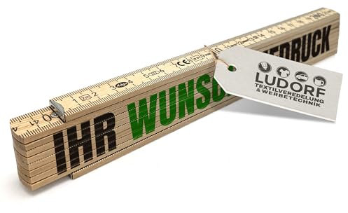 #teamludorf 25x Zollstock mit Wunsch-Text - Glieder-Maßstab mit individueller Bedruckung - Logo & Name Wunsch-Druck - Männer-Geschenk - 2 m - Natur