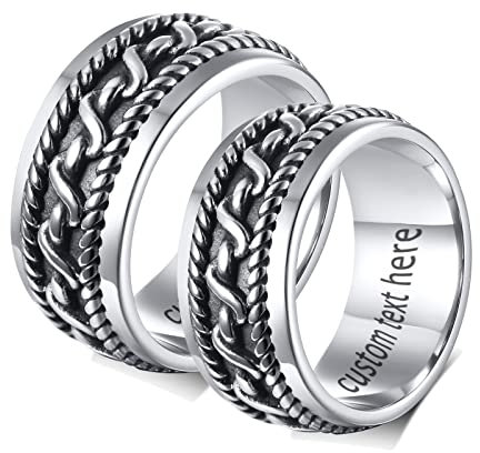 ANAZOZ 2 Stück Eheringe Paarpreis Edelstahl Vintag Verdreht Schnur Eheringe Elegant Freundschaftsringe Silber Schwarz Trauringe Hammerschlag mit Kostenlos Gravur