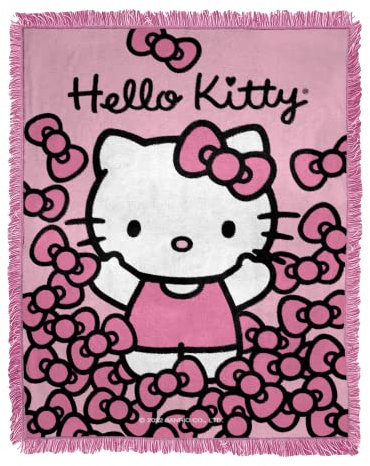 Northwest Hello Kitty gewebte Jacquard-Überwurfdecke, 116,8 x 152,4 cm, weitere Schleifen