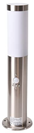 Novatool Gartenlampe I 45 cm I mit Bewegungsmelder I Edelstahl I IP44 I E27 Sockel I Gartenleuchte Stehlampe Säulenlampe außen Außenlampe Aussenleuchten Sockelleuchte Pollerleuchte Wegeleuchte