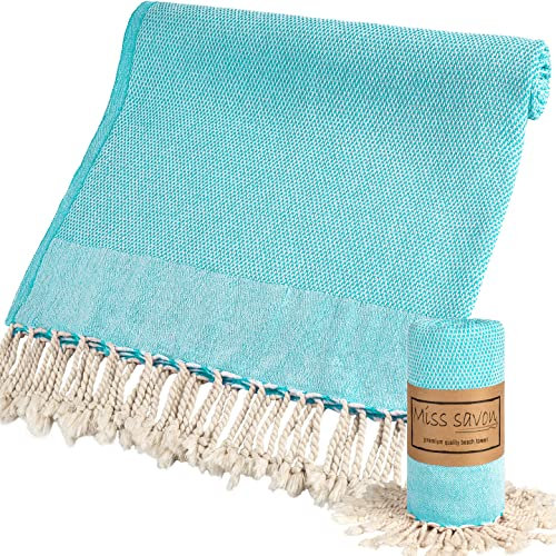 Miss Savon Saunatücher – Strandtuch Baumwolle Saunatuch Handtücher Groß Decke XXL für Sport Fitness Sauna Yoga Matte Badetuch Sporthandtuch (Blau)