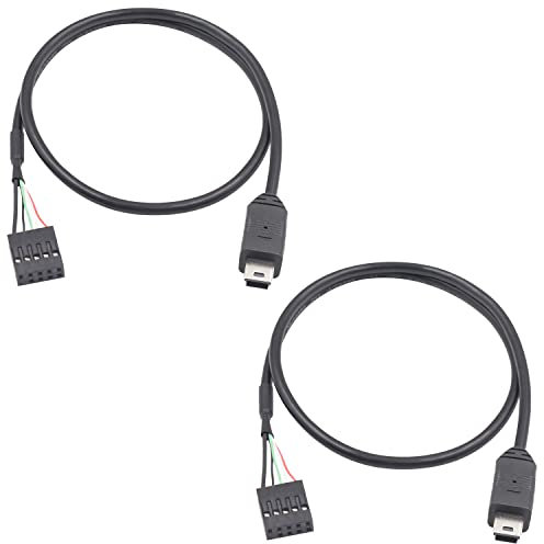 Duttek Câble Mini USB vers USB Header Dupont, Mini USB mâle vers connecteur USB Header Femelle 9 Broches pour Carte PCB de Carte mère, câble d'extension USB Dupont 50CM/1.64FT (Lot de 2)