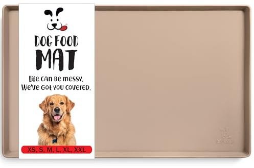 DogBuddy Dog Food Mat, Waterproof Silicone Mat for Dog Bowls, Puppy Essentials (Taupe, 21” x 14”)