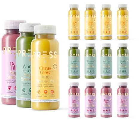 Press Healthfoods, 12 x 250ml Smoothie Bundles, Healthy Cold Pressed Juice, Vegan Smoothies Full of Vitamins and Nutrients, No Added Sugar, No preservatives
