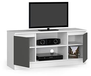 BDW Kommode, RTV Schrank, TV Gerät, viel Stauraum, Kleiderschrank, Diele, Wohnzimmer, Schlafzimmer Kommode, Multifunktionsschrank. Abmessungen: 120 x 55 x 40 cm (Weiß - Grau)
