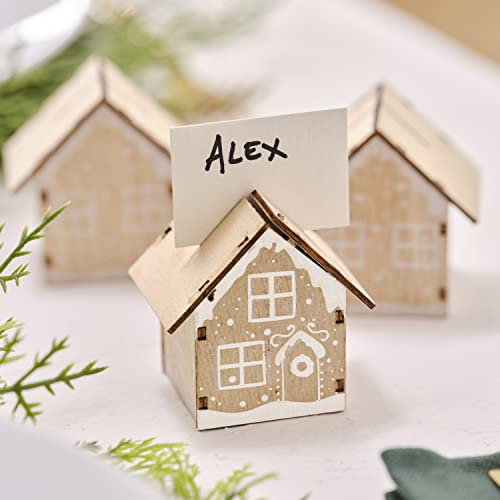 Ginger Ray NN-154 Lot de 6 porte-noms en bois pour maison de Noël Marron