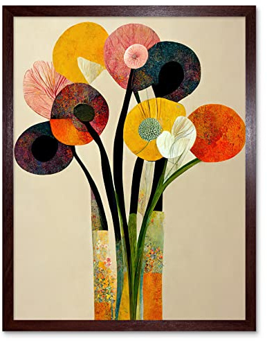 Wee Blue Coo Spring Flowers Floral Bouquet Abstract Vase Boho Art Print Framed Poster Wall Decor 12x16 inch