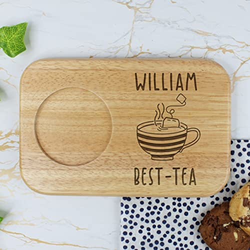 Personalised BEST-TEA Tea & Biscuits Board, Engraved Wood Treat Board, Snack Tray, Tea Lover Gifts for Father's Day, Birthday Gift for Dad Grandad, Friend, Tea Pun - Any Name