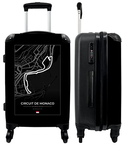 NoBoringSuitcases.com® Koffer groß Trolley Rollkoffer Reisekoffer mit 4 Rollen Fotokoffer - Motorsport - Circuit de Monaco - Rennsport - Schwarz und weiß - Monaco - 67x43x25cm - 72 Liter