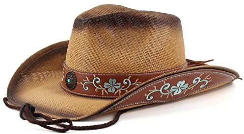 Western Cowboy Hut Breiter Krempe Sommer Strand Strohhut Vintage Sonnenhut Elegant Jazz Hut Reise Outdoor Cap für Männer Frauen