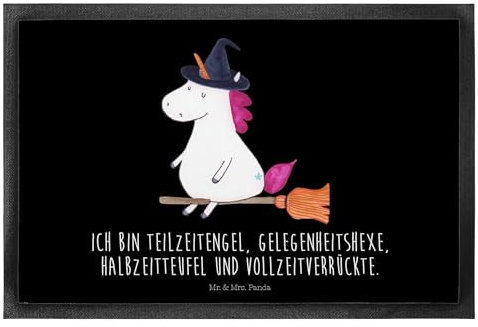 Mr. & Mrs. Panda 60 x 90 cm Fußmatte Einhorn Hexe - Geschenk, Türmatte, Fußabstreifer, Einhörner, Gummimatte, Fußabtreter, Teufel, Einhorn Deko,