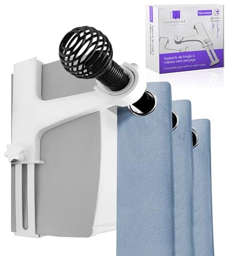 Set di 2 supporti per aste per tende senza foratura, fissaggio su bauli per tapparelle, regolabili con un sistema di serraggio durevole, altezza da 14 a 24 cm, per asta per tende D20-28 mm