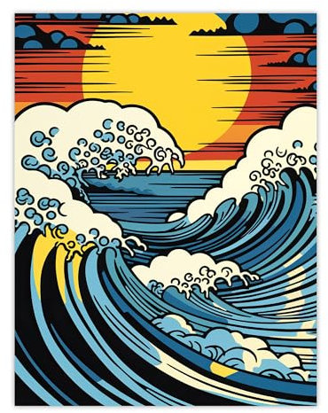 Artery8 The Great Wave Modern Seascape Artwork Comic Book Pop Art Sunset Extra Large XL Wall Art Poster Print