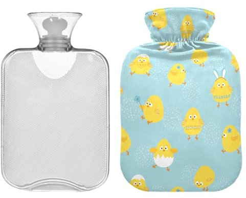ZZXXB Wärmflasche mit schönem Hühner-Aufdruck, Fleece-Bezug, PVC-Wärmbeutel, 2 Liter