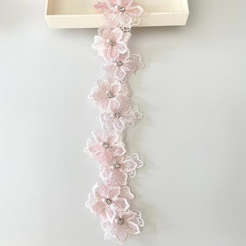 2 Yards 3D Blume Spitze Trim Perlen Floral bestickt Spitze Trim Stoff Blumen Applikationen Band Handmade DIY Nähen liefert Handwerk für Kostüm Hut Dekoration (Rosa)