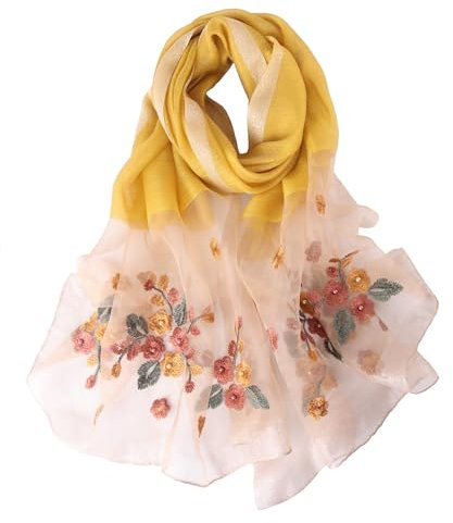 Sawekin Damen Schal Stola Halstuch Sommerschals Farbverlauf Für Abendkleid Hochzeit Seidenschal/Baumwolle Schal 195 * 88cm (U-Gelb)