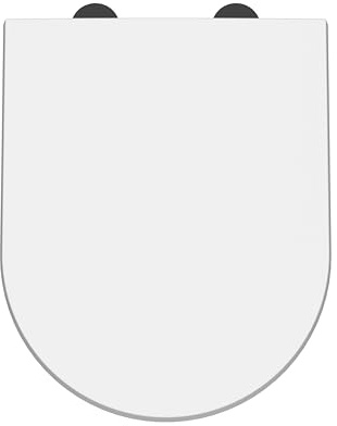 nuie NTS007B Modern Bathroom D Shaped Soft Close Toilet Seat with Black Cover Caps, 370 x 70 x 450mm, White