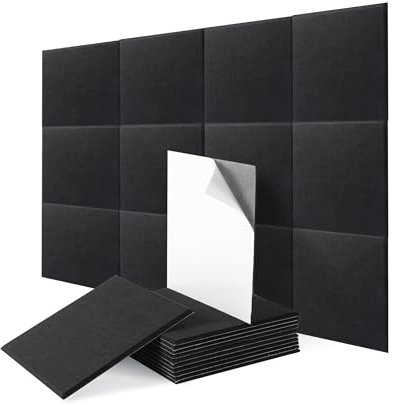Ezcasch Panneaux Acoustiques Autocollants, 18 Pièces Panneau Acoustique Mural de Bruit Carrées, Isolation Phonique Mur Mousse Acoustique Haute Densité 230kg/m³pour Studio, Bureau（Noir）