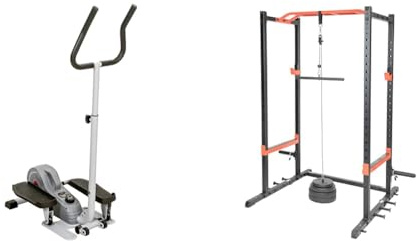 Sunny Health & Fitness Magnetic Underdesk/Standing Portable Ellittical Machine + Unisex's LAT Pull Down Attachment for Power Racks and Cages – SF-XFA006, Black, One Size