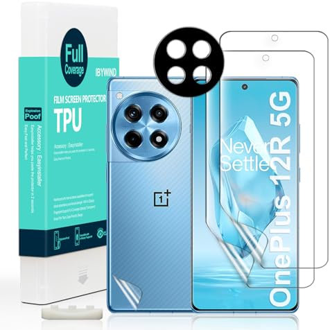 Ibywind 2 Piezas Protector Pantalla para OnePlus 12R 5G 6.78+1 Pieza Protector Cámara+1 Pieza Protector Trasera Fibra Carbono,Protector hidrogel TPU
