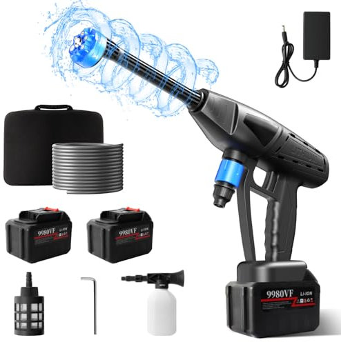 Cordless Pressure Washer with 2 Batteries, 96V 30Bar/434PSI High Cordless Power Washer, 6 in 1 Spray Nozzles Portable Jet Wash for Car Patio Garden Yard Fence Floor Siding, 32.8FT Hose