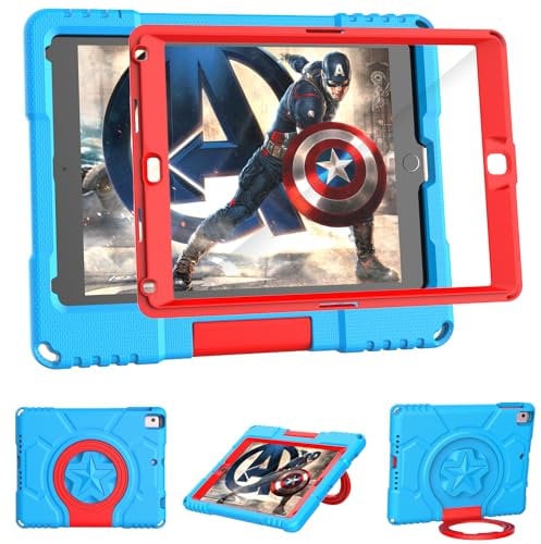 TrendGate iPad 9,7 Hülle für Kinder - 6./5. Generation 2018/2017, Leichte Stoßfeste Schutzhülle Mit Integriertem Displayschutz und Griffständer für iPad Air/Air 2/Pro 9.7 - Blau