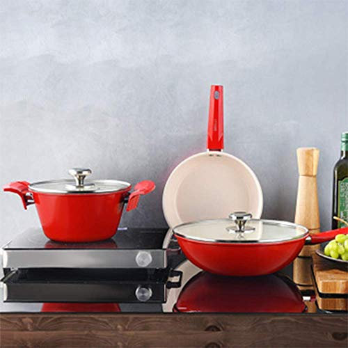 Juego de utensilios de cocina de 3 piezas antiadherentes: inducción, olla, sartén, wok, mango resistente, juegos de cocina sin químicos, placas de gas y eléctricas, sartén grande fácil de limpiar