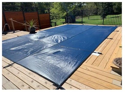 Piscinas Cobertor Cubierta Cobertor Funda Cubierta de Seguridad para Piscina Rectángulo 12m-3m Long, Cubierta de Madera/Suelo de Concreto Montada, Invierno Cubierta de Piscina de Malla Azul Grande y R