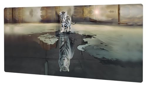 GLANDOTU Gaming Mauspad - Mousepad 1200 x 600 × 3 MM - XXXL Mousepad groß mit Motiv Rutschfestem Gummiboden, Verlängertes großes Mauspad, genähte Kanten Mauspad, Katzen & Tiger