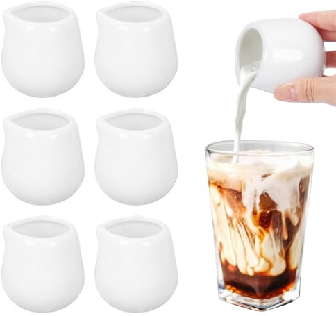 FOGAWA 6PCS Small Milk Jug 100ml White Ceramic Milk Creamer Pitcher Mini Creamer Jug Small Porcelain Milk Jug Gravy Jug Syrup Server Sauce Jugs for Milk Coffee Cream Sauce Gravy