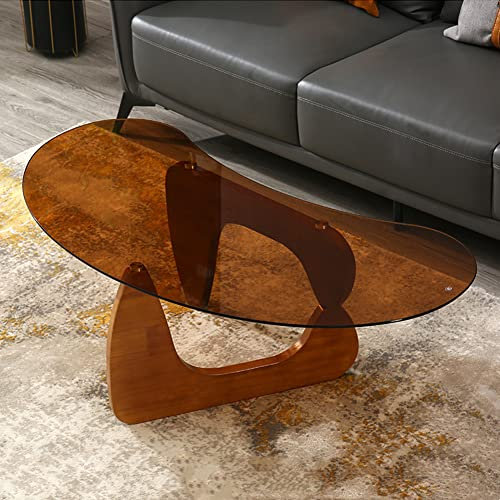 HerfsT Table Basse Moderne en Verre ambré, Table Basse Abstraite de Forme irrégulière, Pieds en Bois de Noyer, Table de Cocktail, Tables centrales de Salon – 47