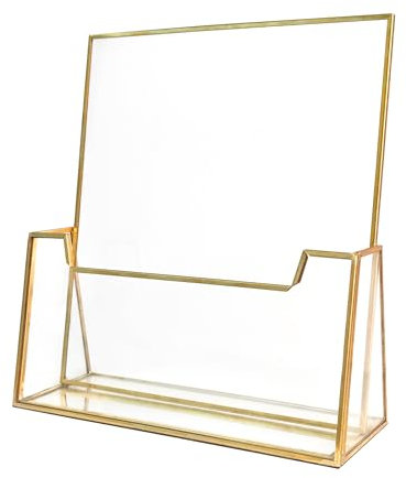Feyarl Broschürenhalter aus Glas Goldener Flyer-Ständer A4 für Prospekte, Zeitschriften Karten Hochwertiger Prospekthalter für Theke Büro Messe Restaurant