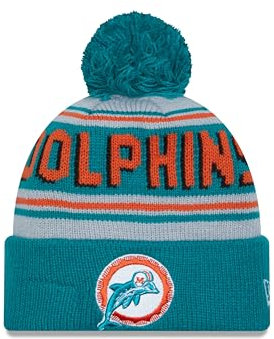 New Era Herren Strickmütze mit Team-Logo, Bommelmütze – Pick Your Team (US, Alpha, Einheitsgröße, Miami – Dolphins Throwback)