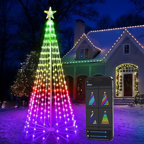 Brizled Árbol de Navidad iluminado inteligente, 6.17 pies, 265 LED RGB, árbol de Navidad con control de aplicación, luces de árbol de Navidad que cambian de color, impermeable, sincronización de