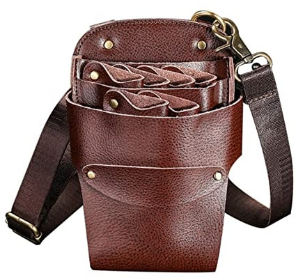 JXXUIRUIEEN Astuccio per Forbici da Parrucchiere Fondina for Forbici con Cintura for Parrucchieri, Salone for Capelli(Coffee)