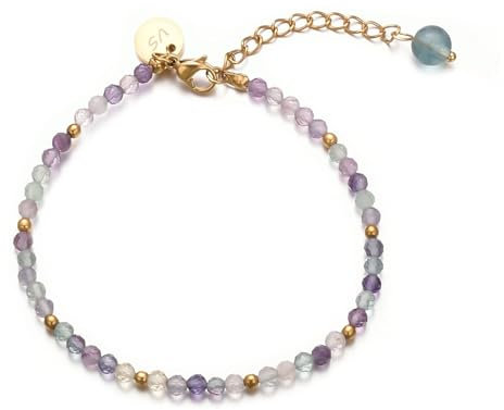 vissen Grün Lila Naturstein Armband Damen Fluorit Perlen Armband Gold Purelei Edelstahl Goldenes Armbands Verstellbar Personalisiertes Jewellery ﻿