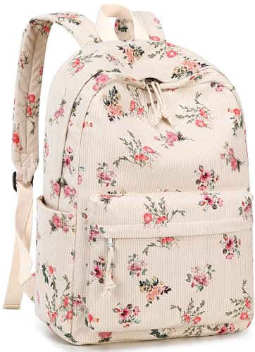 LEDAOU Rucksack für Teenager Mädchen Schulrucksack große Büchertaschen Grundschule High School Cord leichte Laptop-Taschen für Mädchen Frauen Casual Travel Daypacks (Cord Blümchen)