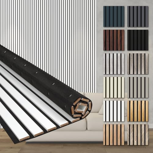 HEXIM Akustikpaneele 278x60cm Holz Comfort - flexible Holzpaneele Platten Lamellenwand flexibel MDF Wandpaneele TV Wandverkleidung Holzwand Deko weiß (1.67m² White)