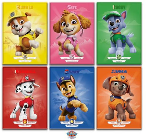 canvea x PAW Patrol Heroes 6er Poster Set Vorbilder Kinderzimmer Hunde Bilder (6A4)