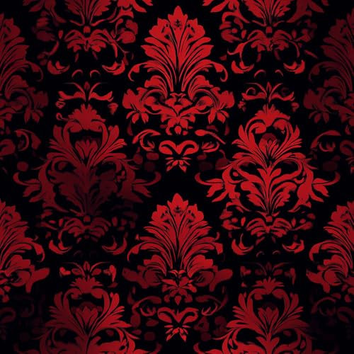 JIAOQSS Removable Wallpaper Retro Black Red Floral Stick on Wallpaper Damask Floral Removable Thicken Living Room Bedroom Decorative