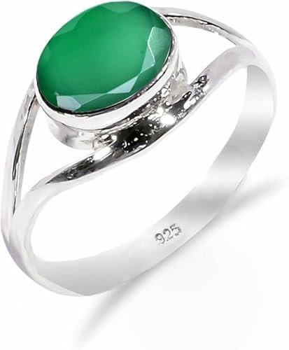 Damenring Silber, 925 Sterling Silber Verlobungsring Grüner Onyx Echter Edelsteinring Herren Vintage Ring RB-01-GRNX-9