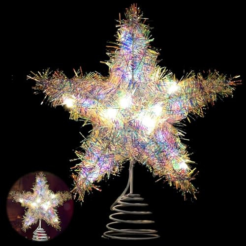 Weihnachtsbaum Stern Spitze,Baumspitze Stern Groß,LED Christbaumspitze Star Licht Weihnachtsbaumspitze Deko Weihnachtsstern Lichter Weihnachtsbaumschmuck Weihnachtsdeko für Weihnachtsbaum Baumschmuck
