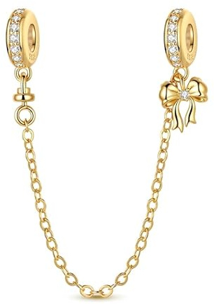 Golden Bow Rubber Plug Sicherheitskette Charm, Charme für Armband, kompatibel mit Pandora Armband Halskette