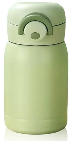 Senshuomy Small Water Bottle 220ml,Mini Lightweight Flask for Hot and Cold Drinks,One-Hand Open,Leak-Proof Lid,Secure Lock,Dishwasher Safe,Portable for Coffee,Milk,Juice (Green)