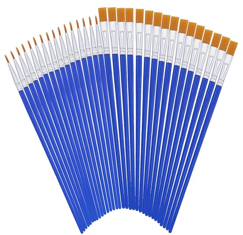 32 pezzi pennelli rotondi, pennelli piatti per dipingere, pennelli pittura, Includi 16 pennelli rotondi e 16 pennelli piatti, acquerello, pittura a olio, pittura acrilica, fai da te