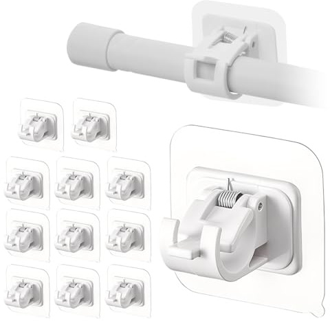 YOFDAL 12 Pz Ganci per Tende Senza Bucare Infissi PVC Autoadesivi - Gancetti Porta Bastoni Tende Senza Forare Adesivi per Finestre,ganci adesivi per tende(senza asta, bianco)
