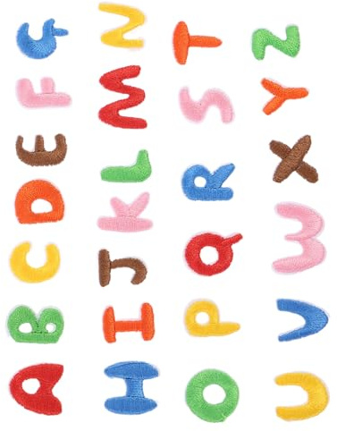 AKOOSY 2 Sets Iron Letter Patches Embroidered Alphabet Appliques DIY Colorful Fabric Embroidery for Jackets Shirts Coats Pants Hats Backpacks Easy Polyester Material for Stain Cover and