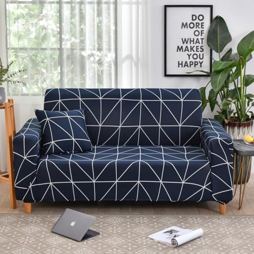 Couch Überzug 4 Sitzer Blau Weiß Universal Mehrsitzer Sofa Überzug,Elastischer Spandex Sofaüberzug,Geeignet Für Familien Mit Kindern Und Haustieren,Sofaschutz Für Das Wohnzimmer