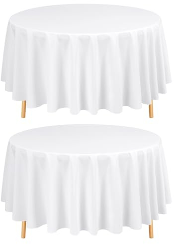 LYAFS 2 er-Pack Weiße Tischdecke 229cm (90 Zoll) | Runde Tischdecke,Hochzeit,Empfang,Bankett,Party,Restaurant,Tischdekoration,Tischschutz,Resistent,Waschbar